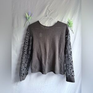 Gray Lace Sleeve Women's Top